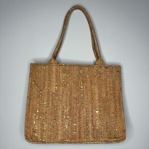 Elegant Gold-Cork Women's Tote Bag w/crossbody and keychain
